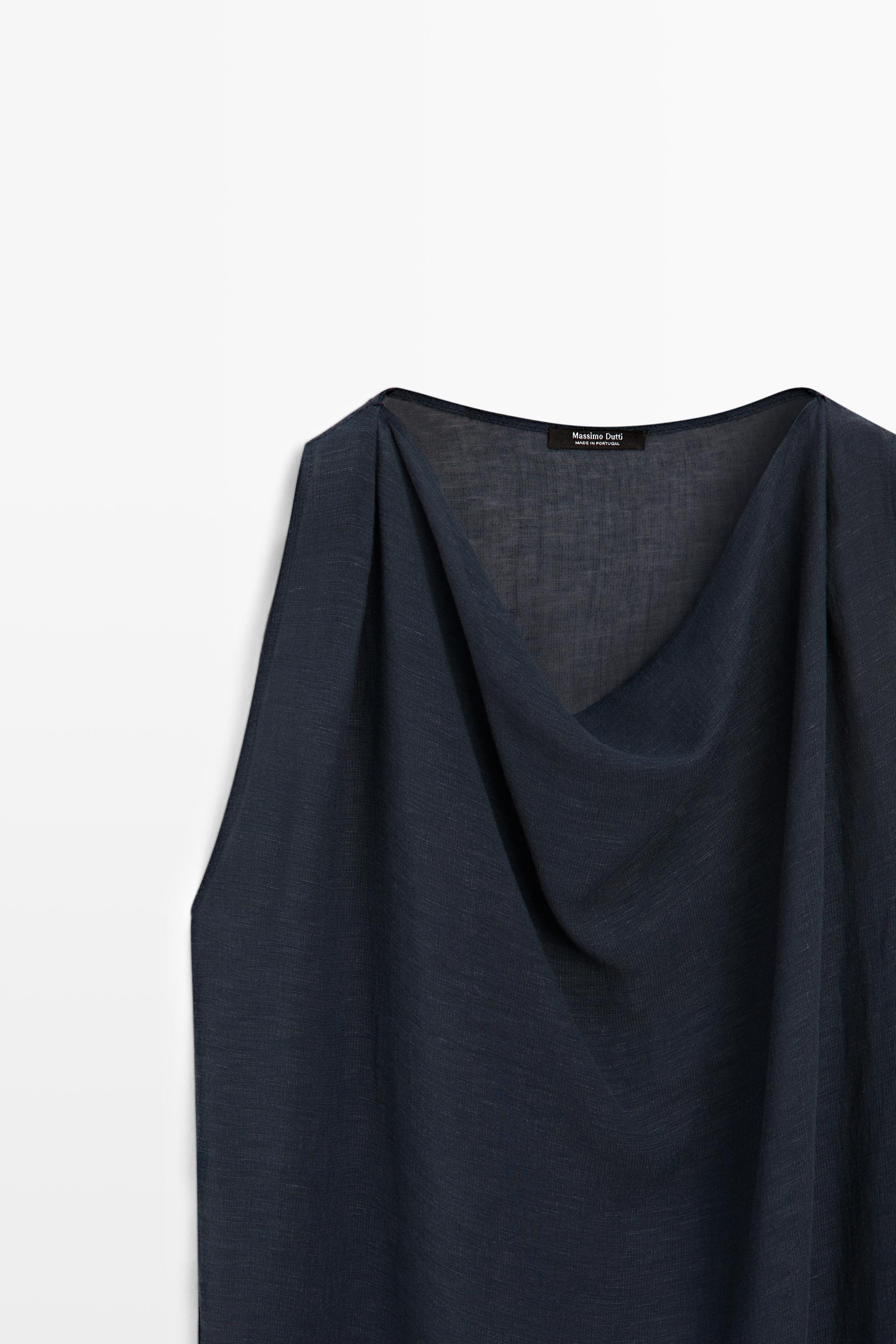 Asymmetric linen blend top