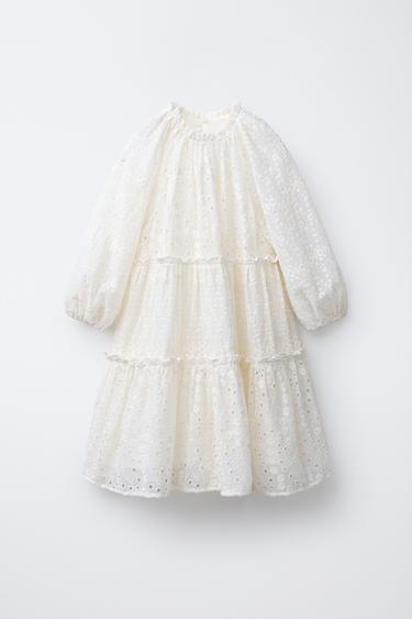 Zara EMBROIDERED FLORAL DRESS - Ecru