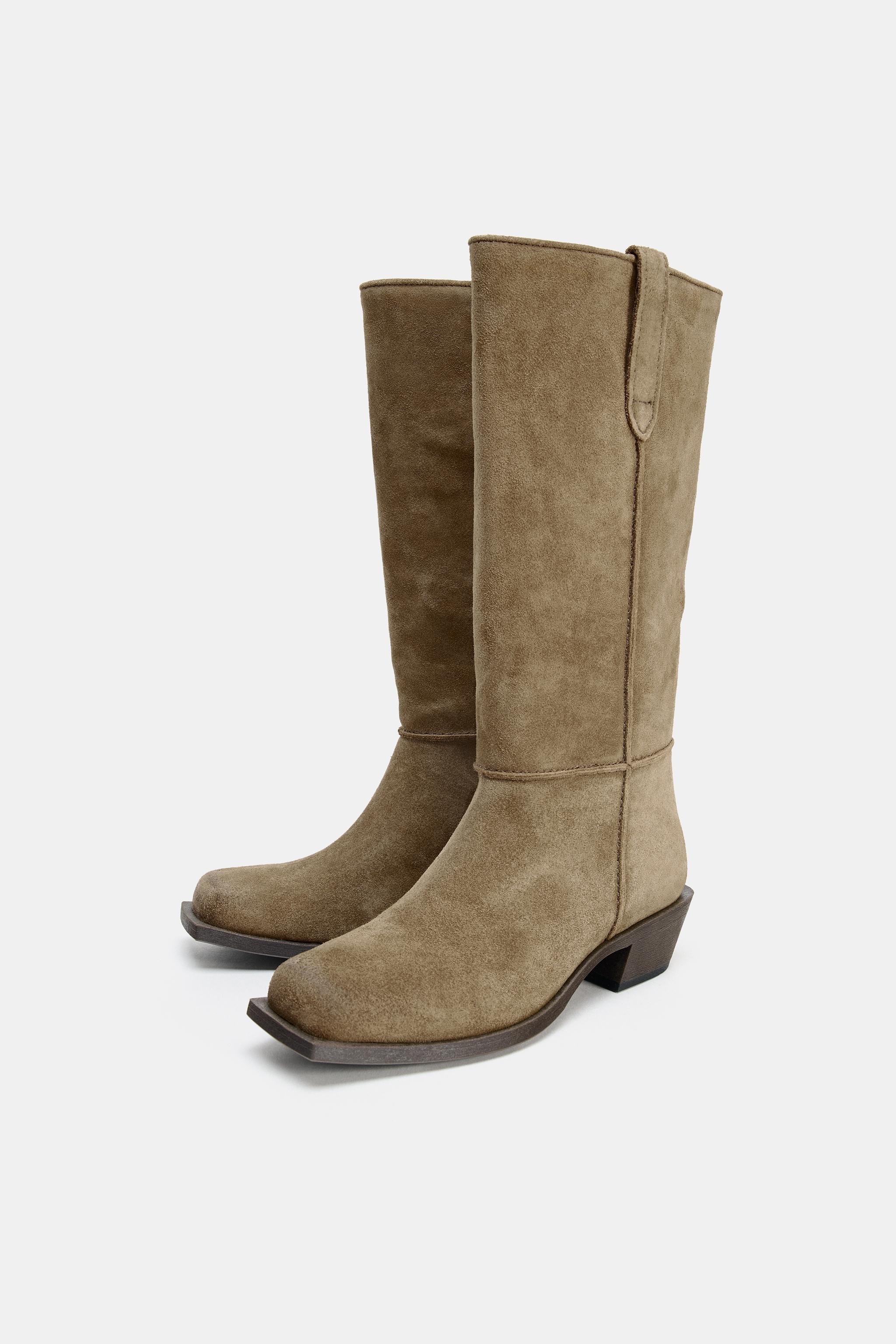TOPSTITCHED SPLIT LEATHER BOOTS