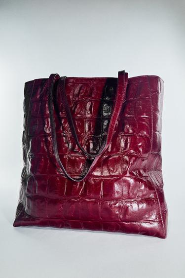 SAC SHOPPER EN CUIR À IMPRIMÉ ANIMALIER - Rouge de Zara