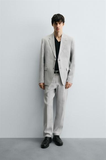 PANTALÓN TRAJE 100% LINO - Gris medio de Zara