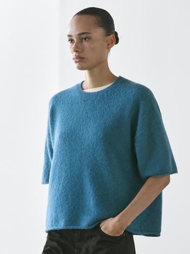 Zara Alpaca blend knit short sleeve sweater - Intense blue