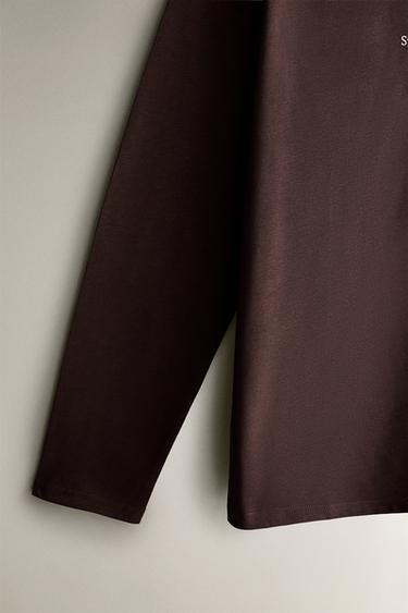 LONG-SLEEVE T-SHIRT WITH SLOGAN - Brown by Zara - Image 2
