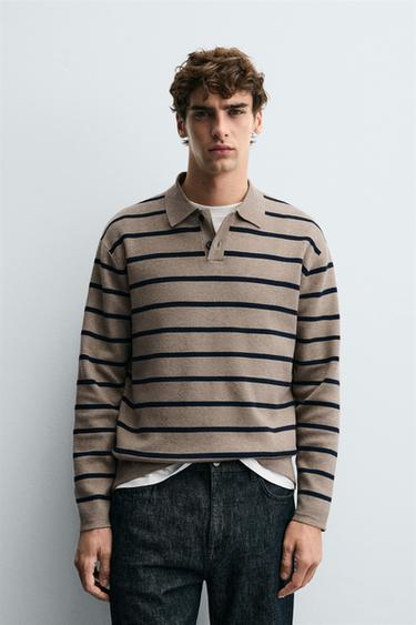 WEICHES STRICK-POLOSHIRT - Sandfarben / Blau von Zara