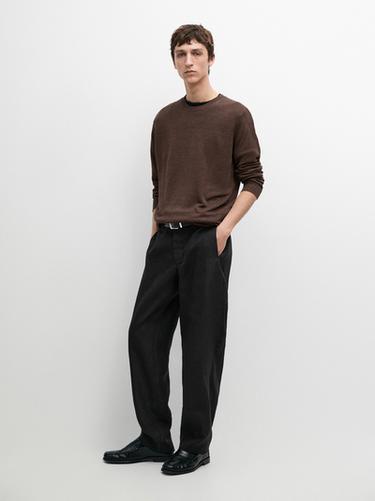 Zara Linen tailored fit barrel trousers - Black - Image 0