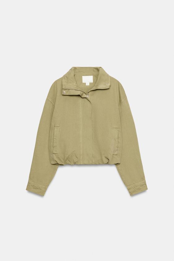 HIGH NECK BOMBER JACKET - Light khaki by Zara - Image 0