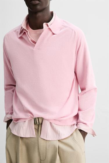 Zara PLETENA POLO MAJICA – Ružičasta