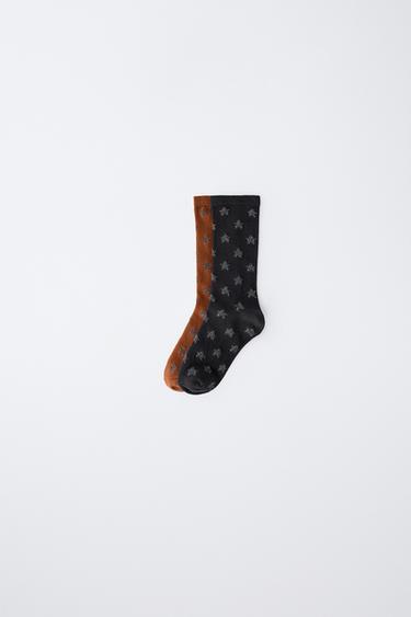 2-PACK OF LONG GLITTER STAR SOCKS - Black by Zara - Image 0