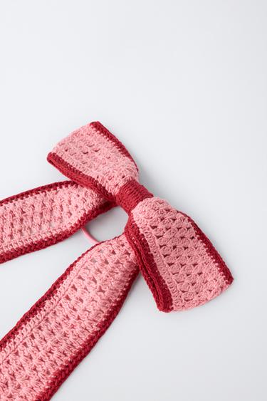 CROCHET BOW SCRUNCHIE WITH SLIDE - Pink by Zara - Image 1