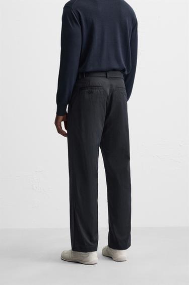 PANTALON COUPE LARGE AVEC CEINTURE - Bleu marine de Zara - Image 2