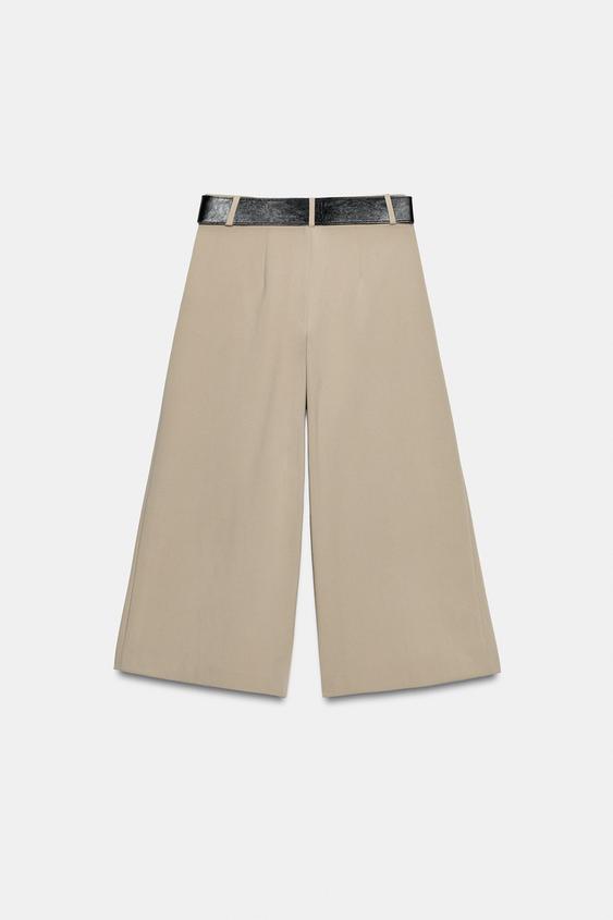PLEATED CULOTTES WITH BELT - Sand by Zara - Image 7