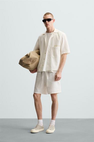 EMBROIDERED TEXTURED BERMUDA SHORTS - Ecru by Zara - Image 0