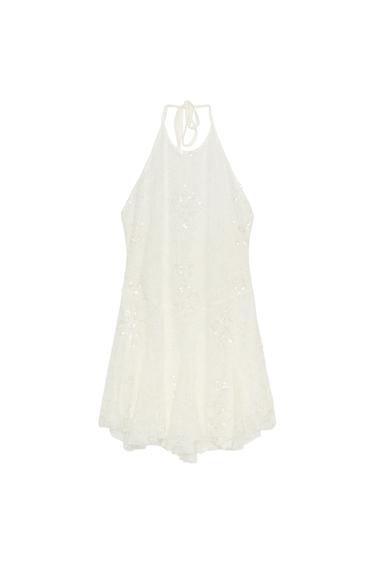 EMBROIDERED LACE HALTER DRESS - Ecru by Zara