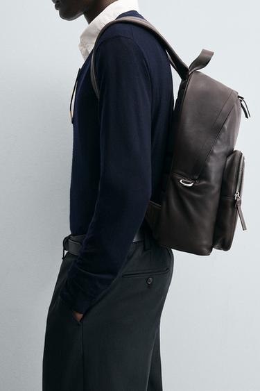 LEATHER BACKPACK - Brown by Zara - Image 0