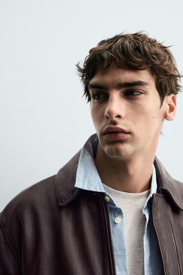 VESTE EN CUIR À POCHES - Marron de Zara - Image 4