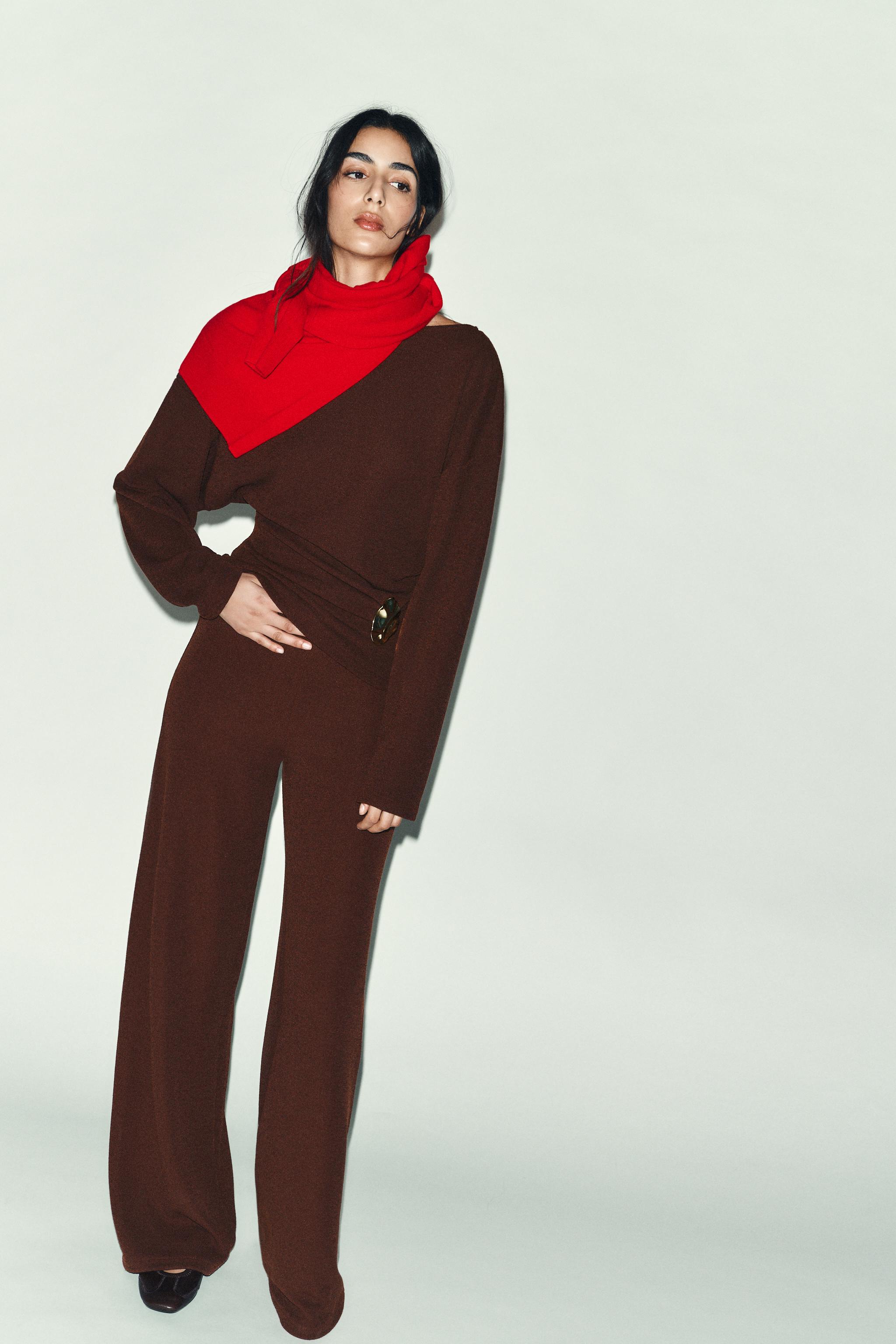 TEXTURED WIDE LEG PANTS