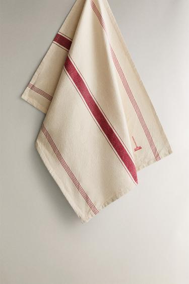 COTTON TEA TOWEL WITH CLEANING EMBROIDERY - Red by Zara