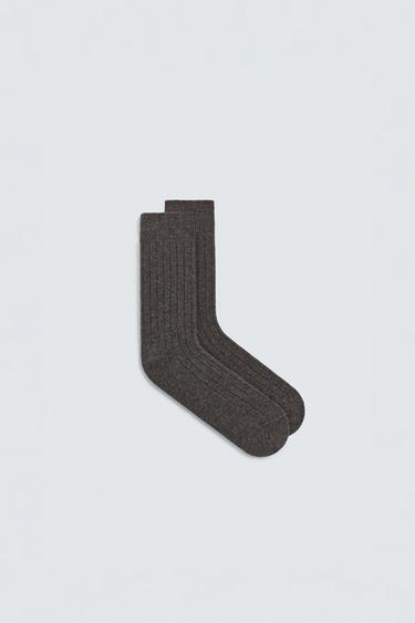 RIBBED CASHMERE BLEND SOCKS - Brown by Zara