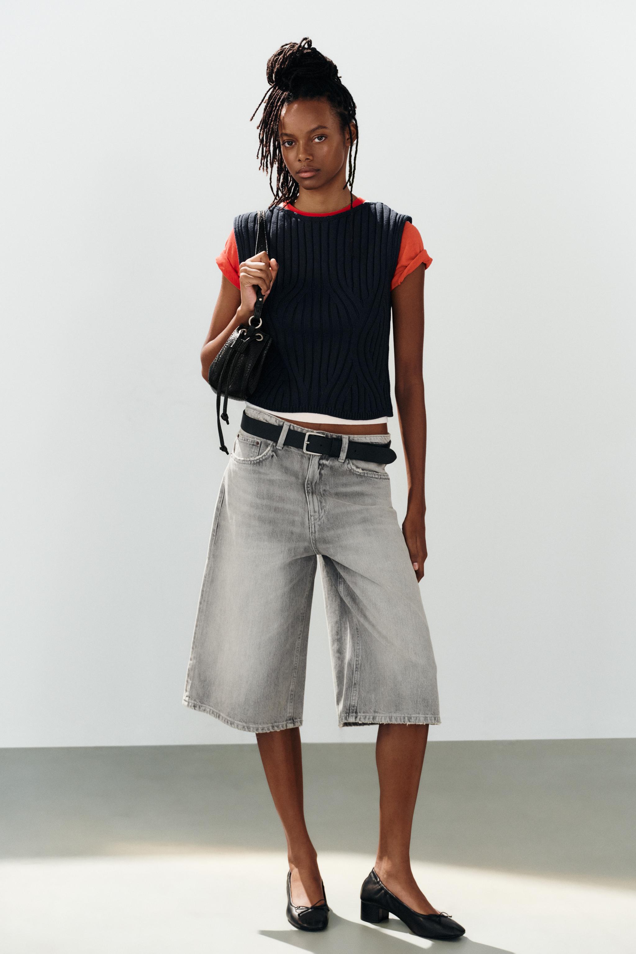 RIBBED KNIT TOP — Navy blue