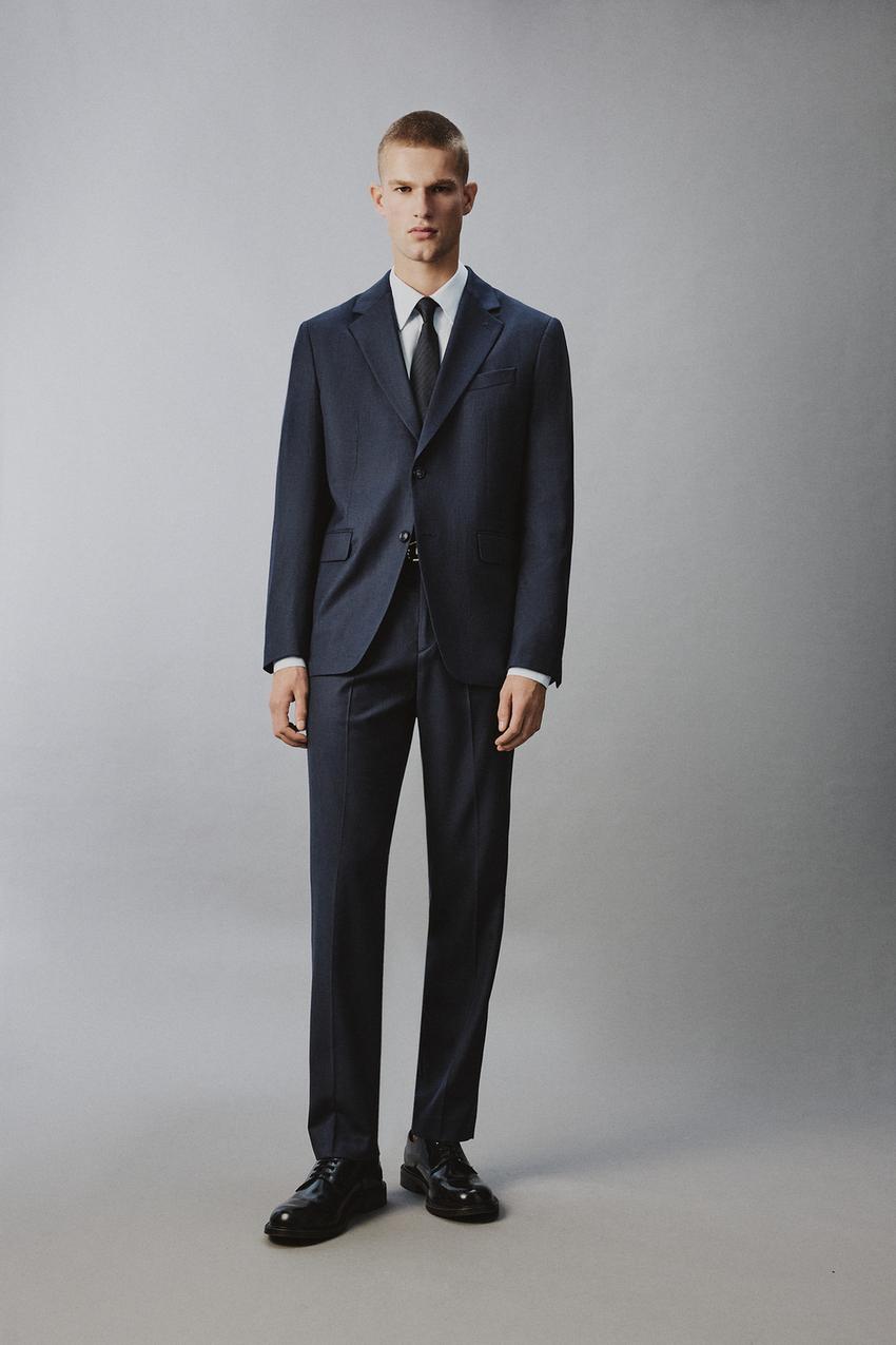 Zara - Regular Fit Houndstooth Suit Pants - Navy Blue - 31 (Us 31) - Man Zara - Regular Fit Houndstooth Suit Pants - Navy Blue - 31 (Us 31) - Man