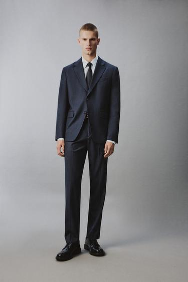 REGULAR FIT HOUNDSTOOTH SUIT TROUSERS - Navy blue by Zara - Image 0