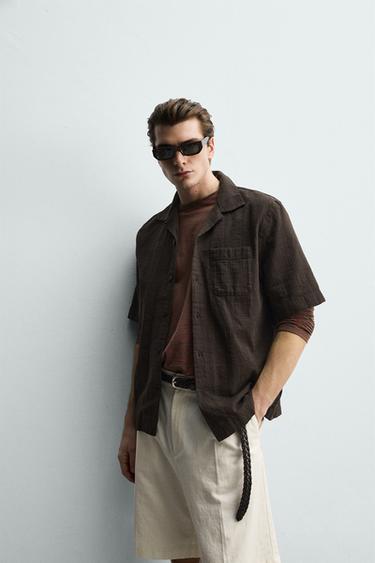 REGULAR FIT TEXTURED SHIRT - Brown by Zara - Image 5