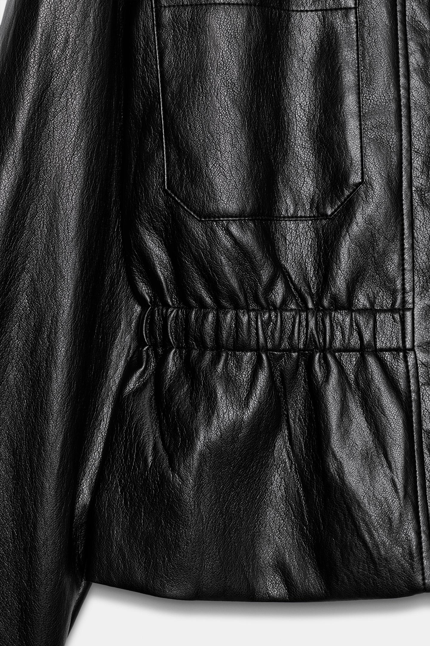 Женская куртка Zara Faux Leather Jacket with Elasticized Waist, цвет: Чёрный — фото 8