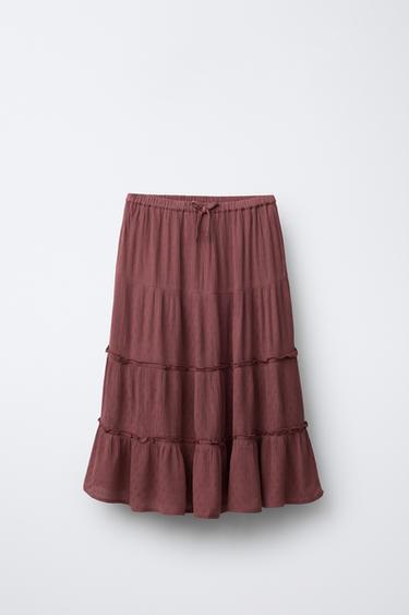 RUFFLED SKIRT - Burgundy by Zara