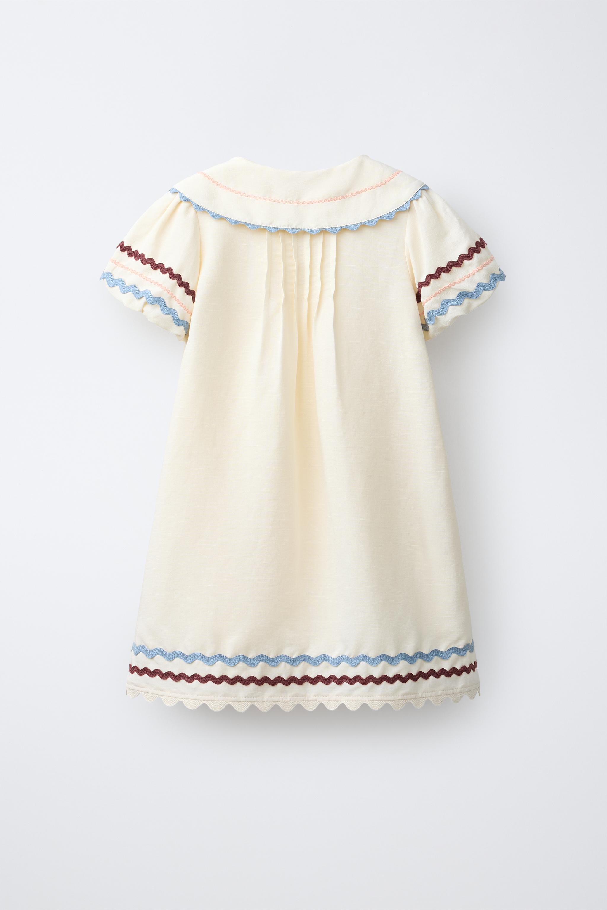 CONTRASTING SCALLOPED LINEN DRESS