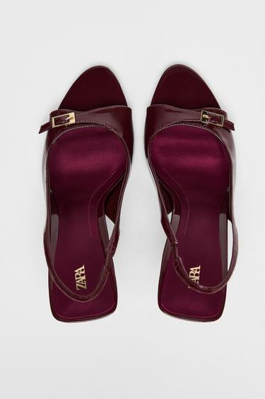 SANDALES À TALONS EFFET VERNI - Bordeaux de Zara - Image 4