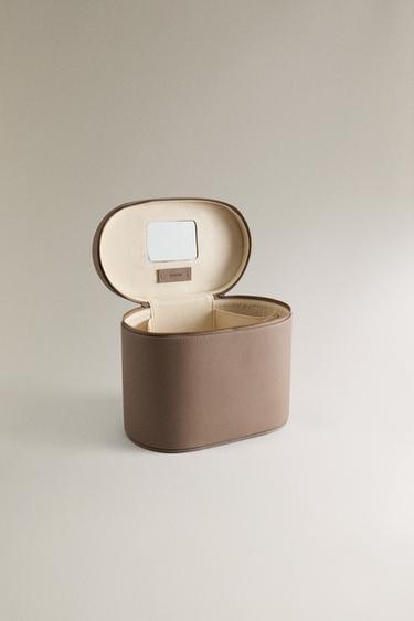 Zara RIGID LEATHER MIRRORED MAKEUP BAG - Taupe Gray