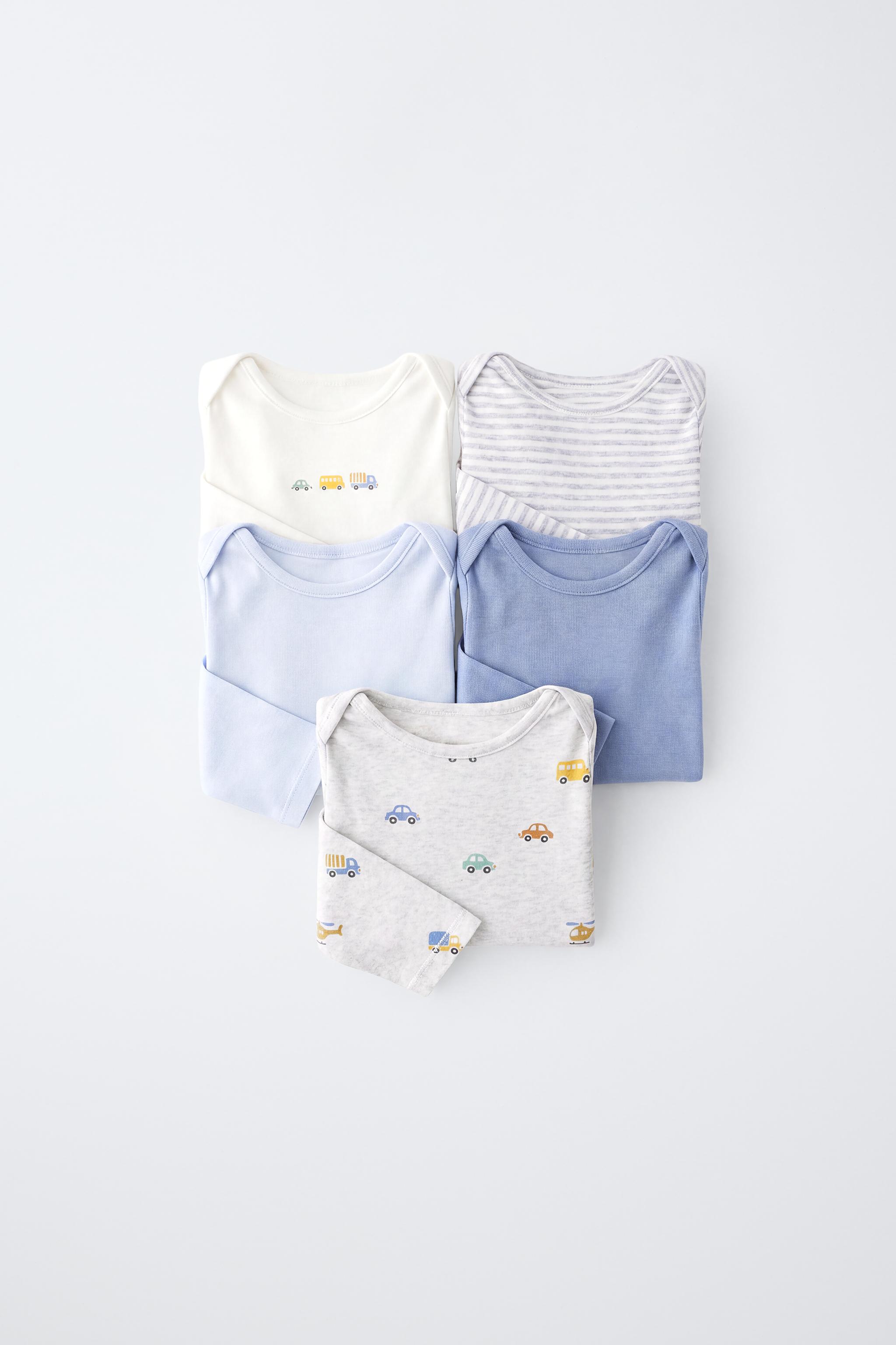 FIVE-PACK CAR PRINT BODYSUITS — Blue