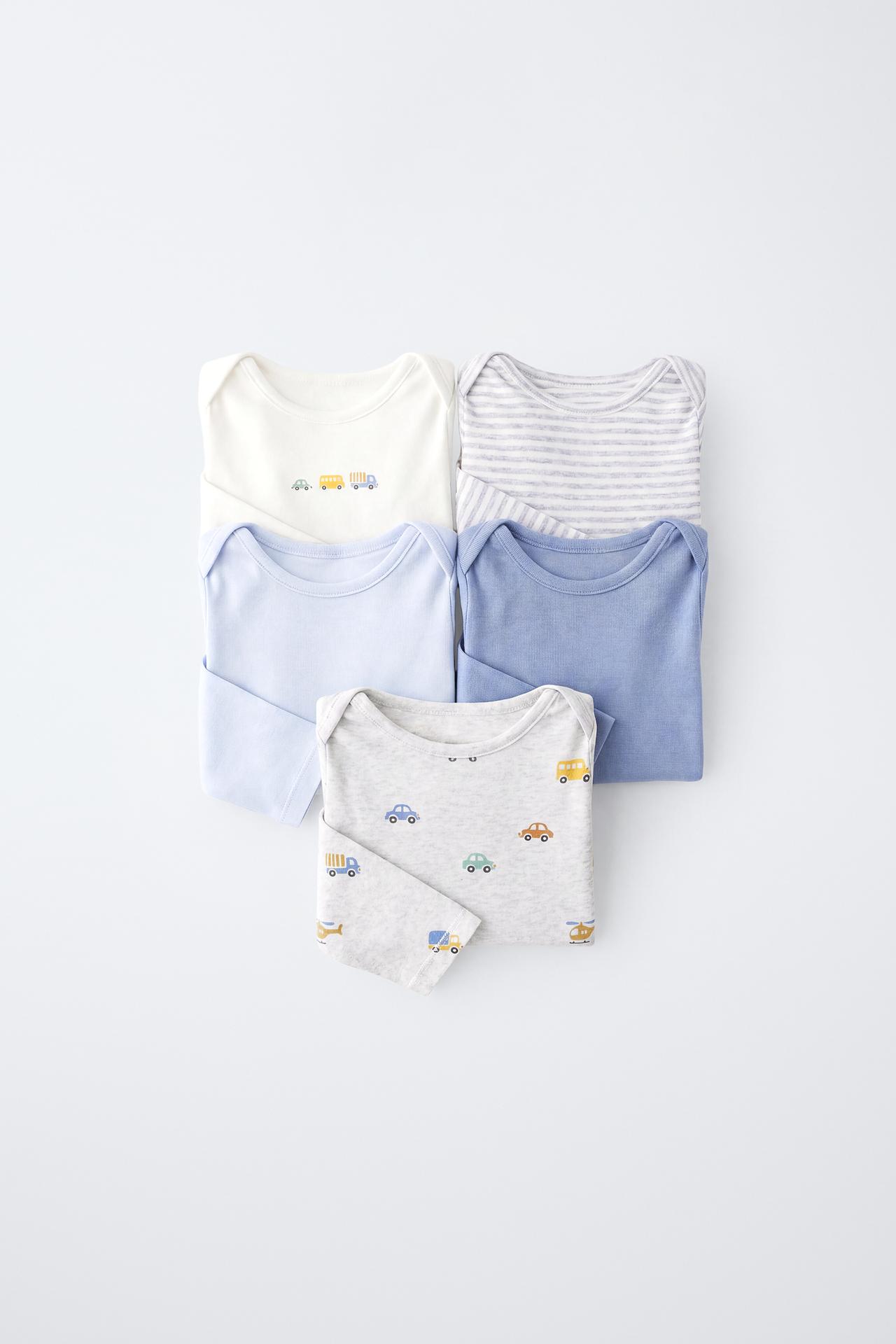 FIVE-PACK CAR PRINT BODYSUITS — Blue