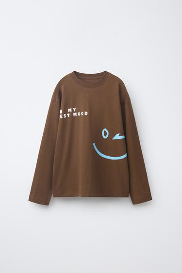 Zara SMILING FACE PRINT T-SHIRT - Brown