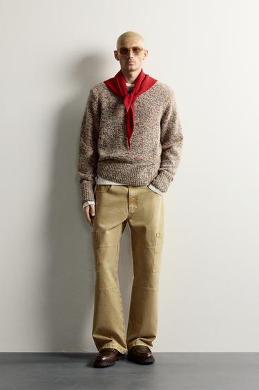 CONTRAST JACQUARD JUMPER - Taupe grey by Zara - Image 0