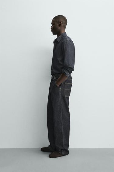 EMBROIDERED HEART DENIM CHINO TROUSERS - Blue by Zara - Image 3