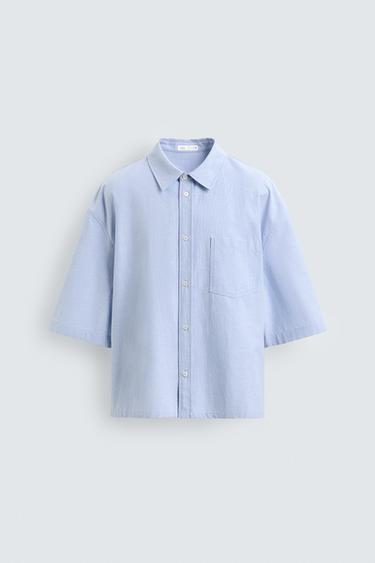 CAMISA BOXY FIT BOLSILLO - Celeste de Zara