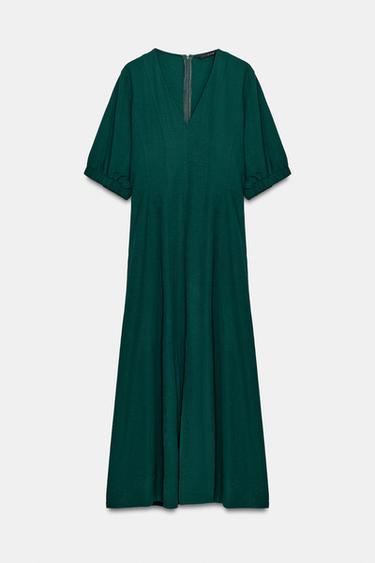 VESTIDO MIDI ESCOTE PICO - Verde de Zara - Imagen 0