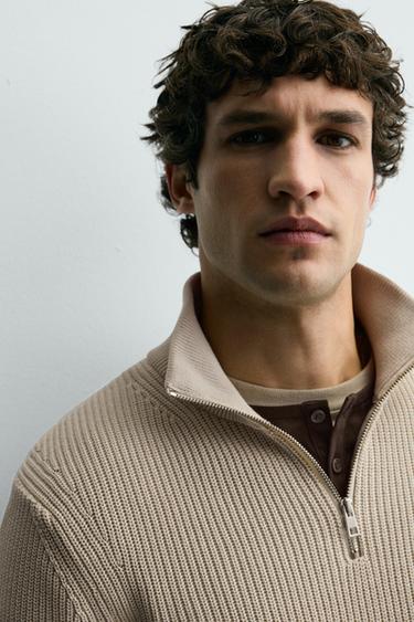 PURL KNIT QUARTER-ZIP JUMPER - Mid-ecru by Zara