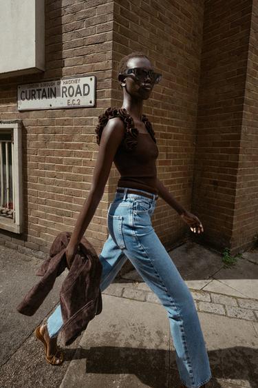 KNIT TOP WITH FLORAL STRAPS - Brown by Zara