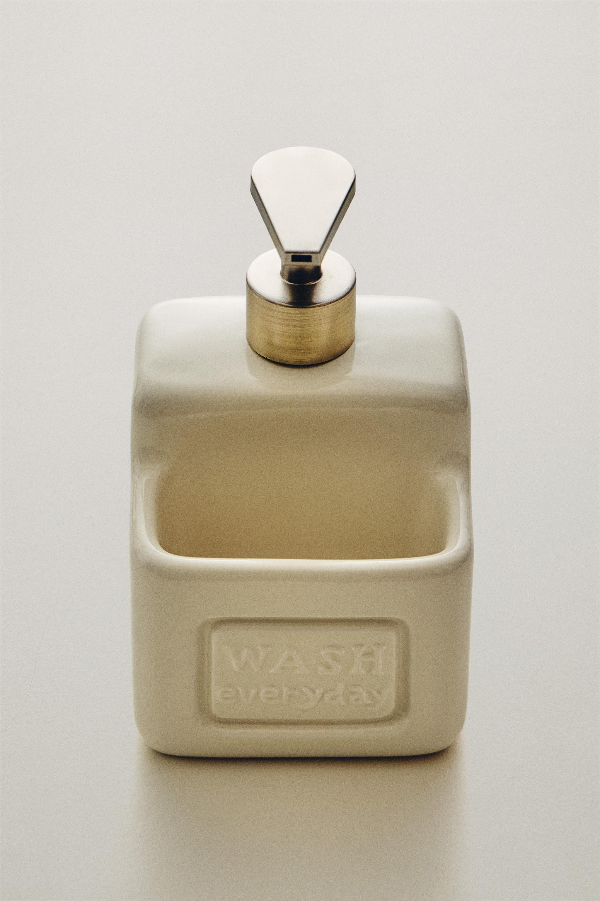 CERAMIC DISH SOAP DISPENSER WITH STORAGE — Cream