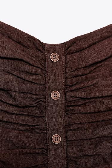 LINEN BLEND GATHERED BUSTIER TOP - Brown by Zara - Image 5