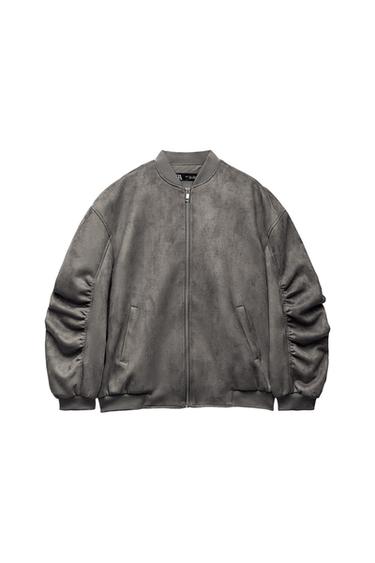FAUX SUEDE OVERSIZED BOMBER JACKET