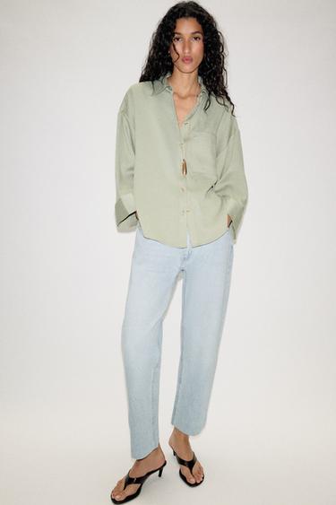 Zara OVERSIZED WIDE SLEEVE SHIRT - Light khaki