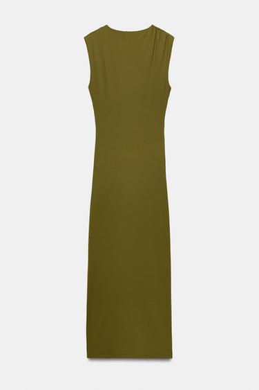 Zara DRAPED MIDI DRESS - Olive green