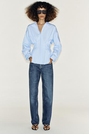PLEATED POPLIN SHIRT - Light blue by Zara