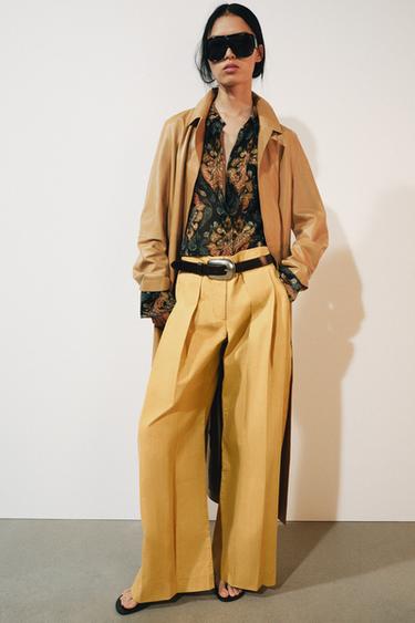 Zara ZW COLLECTION YELLOW LOW RISE WIDE LEG JEANS - Mustard