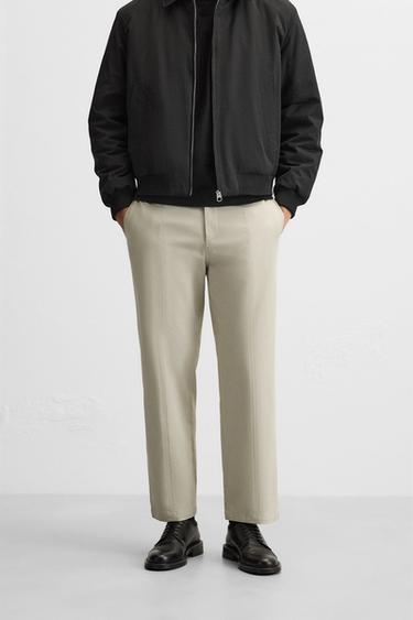 CALÇA COM TEXTURA NA COSTURA - Caqui-claro da Zara
