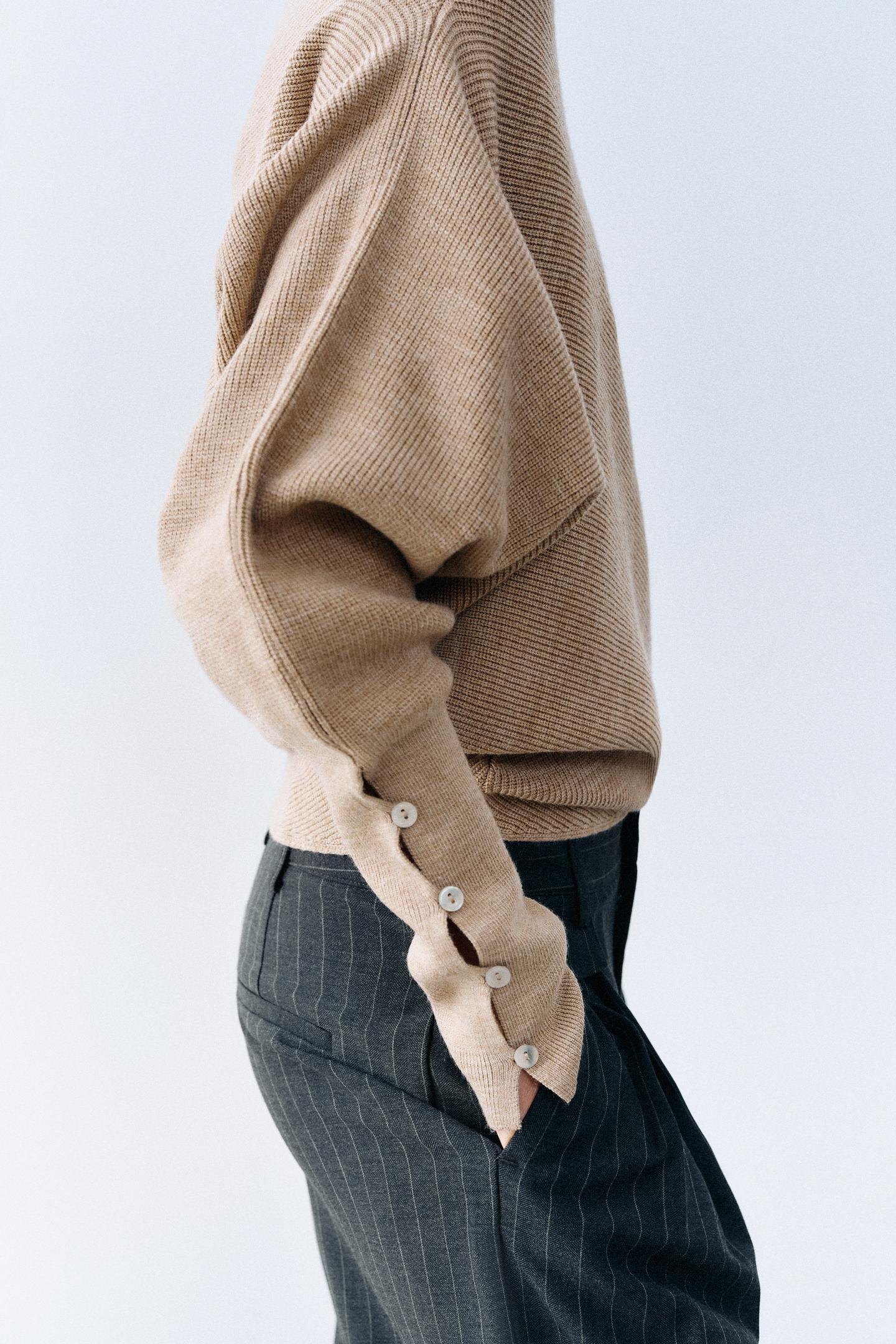 Женский свитер Zara Asymmetric Knit Jumper, цвет: Песочный / Меланжевый — фото 4