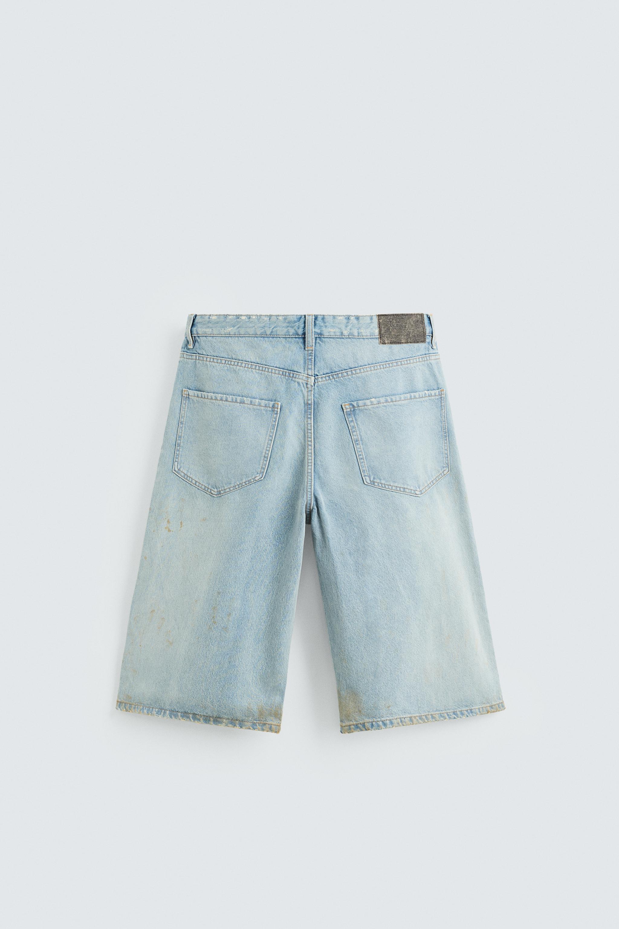 VINTAGE EFFECT BAGGY FIT DENIM SHORTS